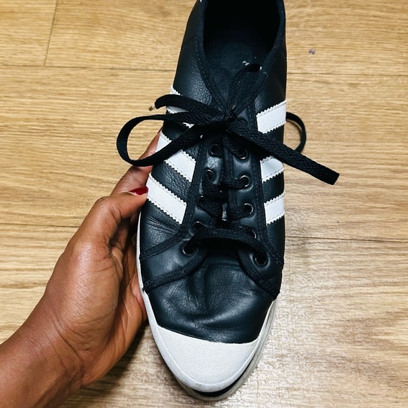 Adidas black and white leather lace up sneakers. - Picture 9 of 14